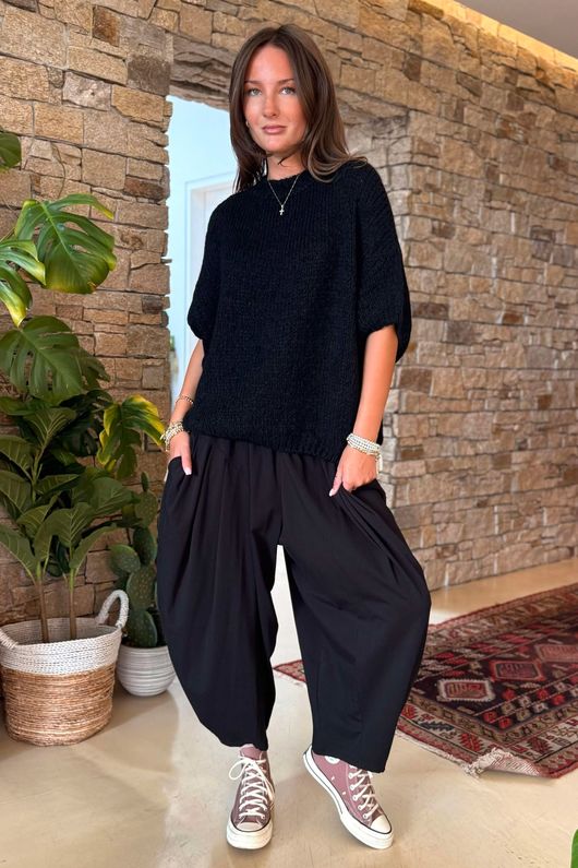 Made in Italy Big Softie Cap Sleeve Knit Top Black /14 =
